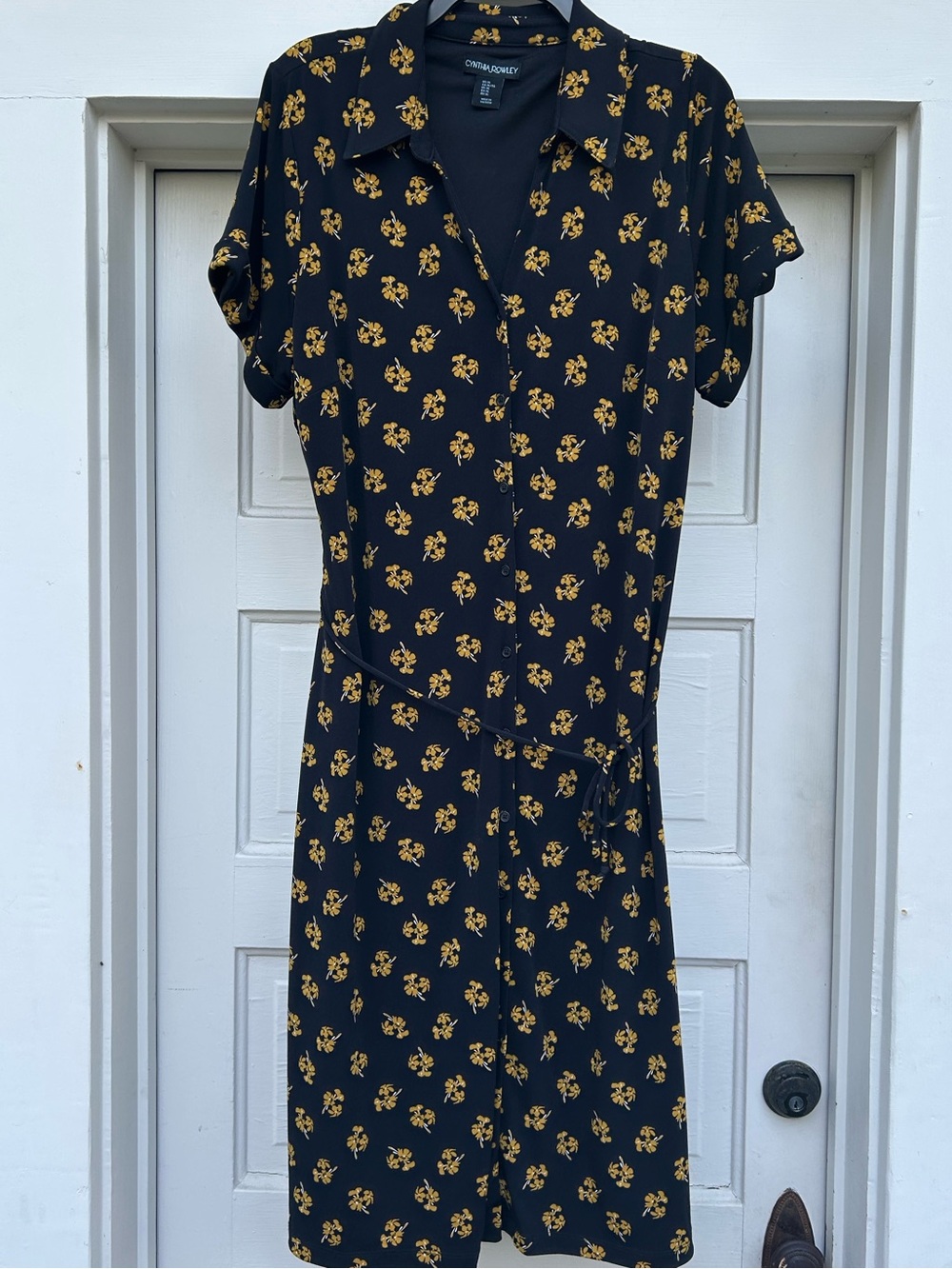 Cynthia Rowley Black Dress with Yellow Floral Print